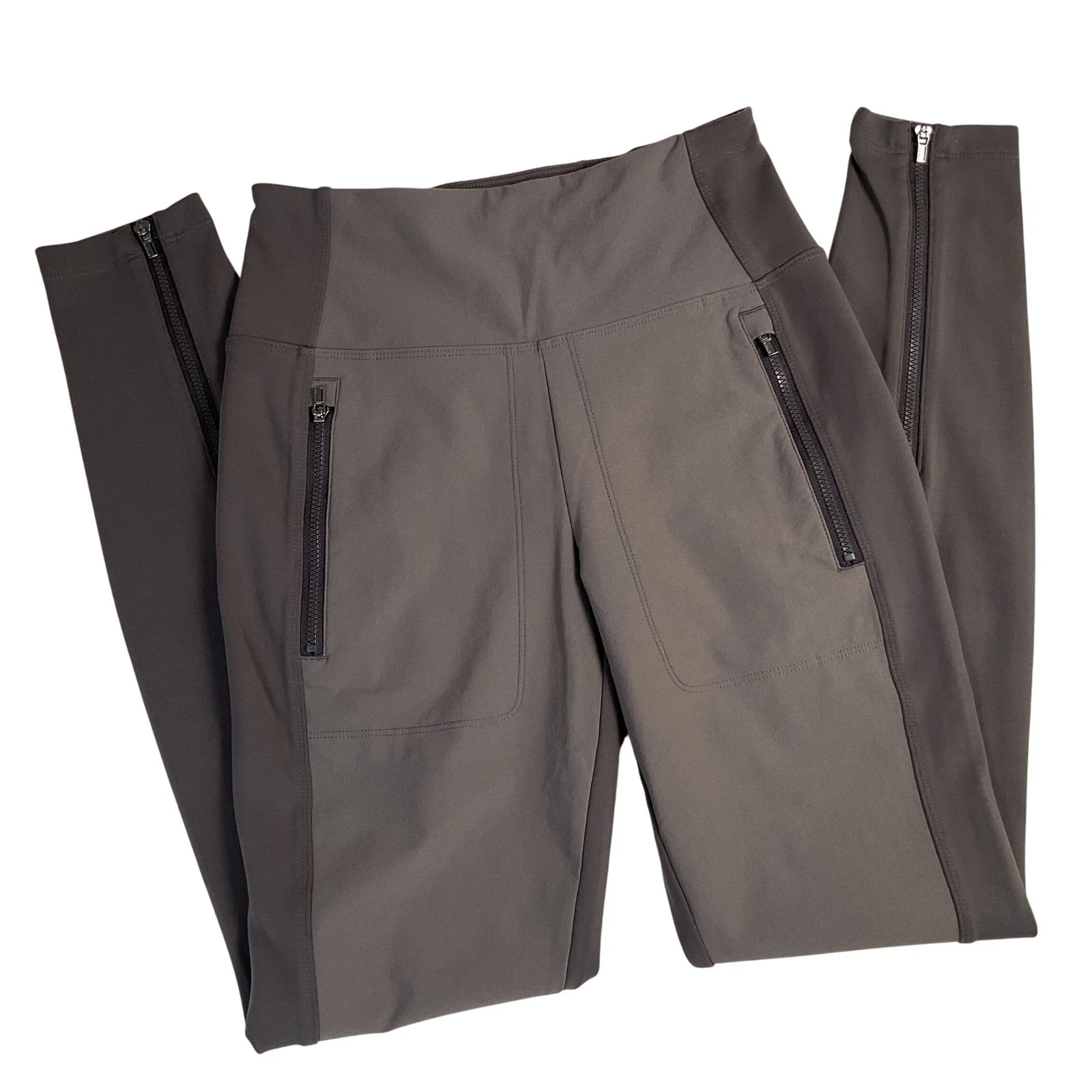 Athleta Headlands Hybrid Tight Pants Women's 2 Brown Zip Pockets Stretch Casual