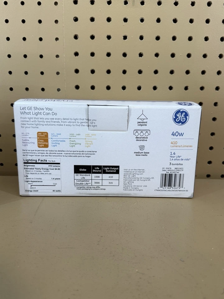 Set of 5 GE Crystal Clear LED Filament G25 Decorative Globe 40W White Light Bulb - Image 3 of 3