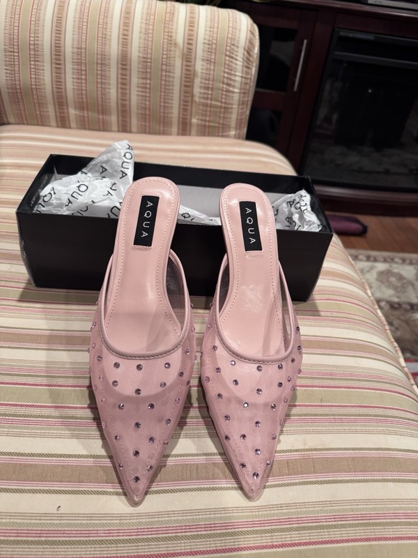 Nib!! Aqua Womens Rush Pink Rhinestone Mesh Mules 7.5 Medium