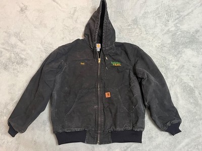 Carhartt Black Sandstone Hoodie Quilt Lined Canvas Jacket Sz XL Batteries Plus