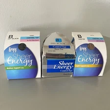 Leggs Control Top B Jet Black Suntan Off Black Medium Light Support Lot of 3