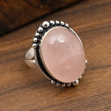 Rose Quartz Gemstone Handmade 925 Solid Sterling Silver Jewelry Women's Ring