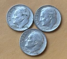 Lot of (3) Three Roosevelt Dimes - 90% Silver - All 3 are 1964 P - Very Nice