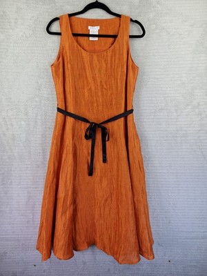 PRECIS Petite Orange 86% Linen Sleeveless Fit Flare Dress Size