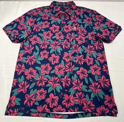 William Murray Golf Floral Polo Shirt Pink Tropical Mens Short Sleeve Size XL