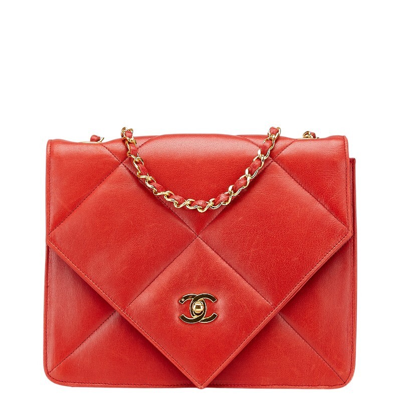 CHANEL Matelass Coco Mark Chain Shoulder Bag Red Lambskin Ladies CHANEL Used
