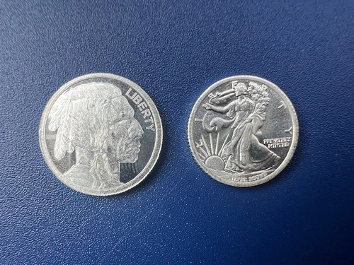 1/10 oz Silver Round 1-Walking Liberty and 1 Buffalo Design Lot of 2 - .999 FINE