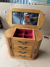 Vintage Wooden Jewelry Box with Mirror Drawers