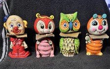 Vintage 1960s Ceramic Coin Bank Nodders Set Of 4 Japan In Original Packaging 