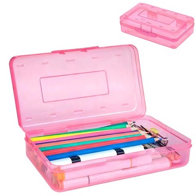 Plastic Pink Pencil Box For Girls Kids School Supplies Case Holder With Snap Lid