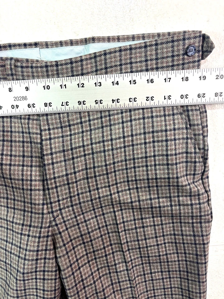 NUEVO Pantalones Deadstock Años 70 38x31 Gris Marrón Mezcla de Lana a Cuadros Retro Acampanados Para Hombres Foto 3 de 4
