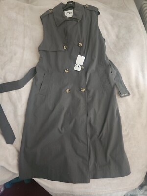 Zara Long Vest Dress/coat Dress With Belt Green Size L | eBay