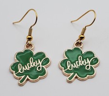 St Patricks Lucky Shamrock fishhook earrings