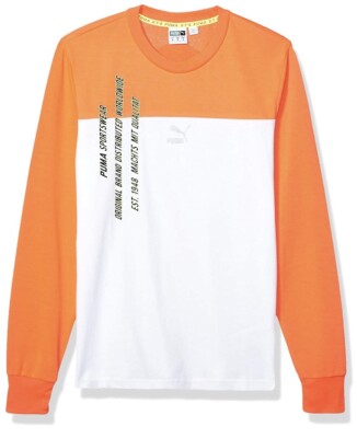 Puma Mens LUXTG Crew Shirt - White Orange - Medium - BRAND NEW- FAST SHIPPING
