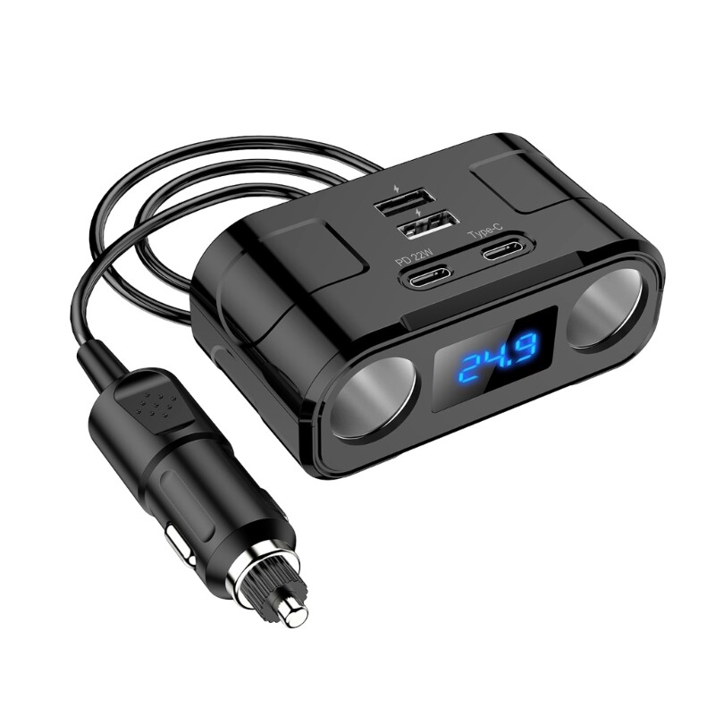 4-in-1 USB C Car Charger with PD QC3.0 Dual Type-C & USB Ports