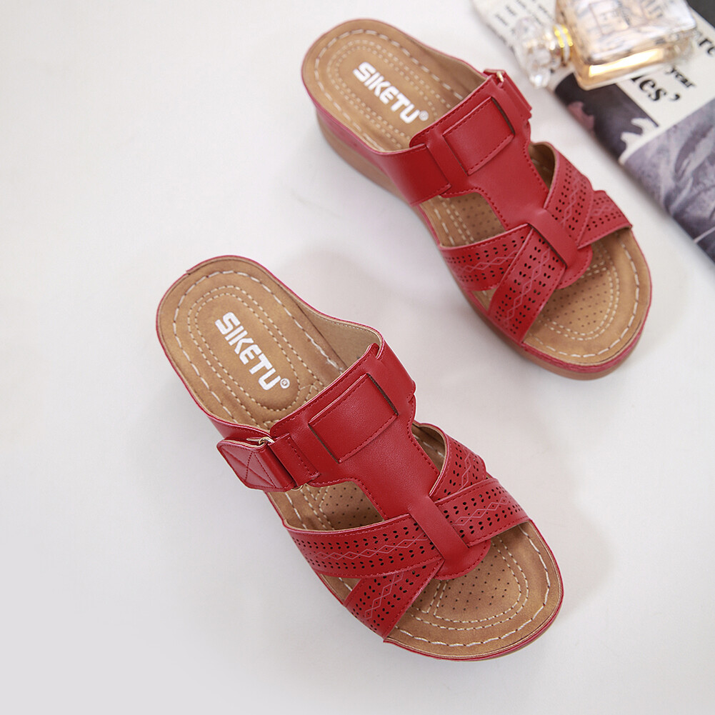 SAOLA Ciabatte donna suola spessa sandali con zeppa e plateau scavati (38 rosso)