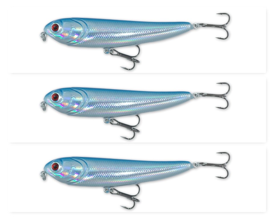 (3) Vicious 4" Xtreme Walk 110 Tournament Topwater Walking Bait Chrome