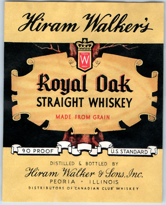 1920s-30s Royal Oak Whiskey Hiram Walker & Sons Label set of 2 WL2