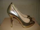100% AUTHENTIC NEW WOMEN PRADA GOLD VIT SHINE PEEP HEELS/PUMPS US 6.5 — photo 3
