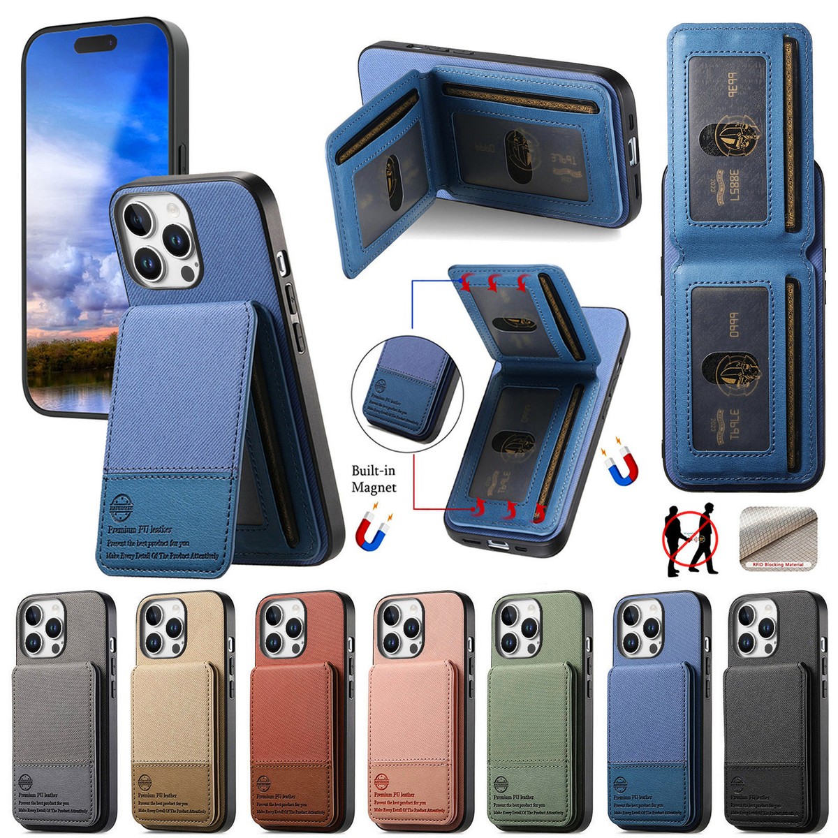 For iPhone 16 Pro Max 15 14 13 12 11 Flip Wallet Case w/ RFID Blocking Card Slot For iPhone 16 Pro Max 15 14 13 12 11 Flip Wallet Case w/ RFID Blocking Card Slot