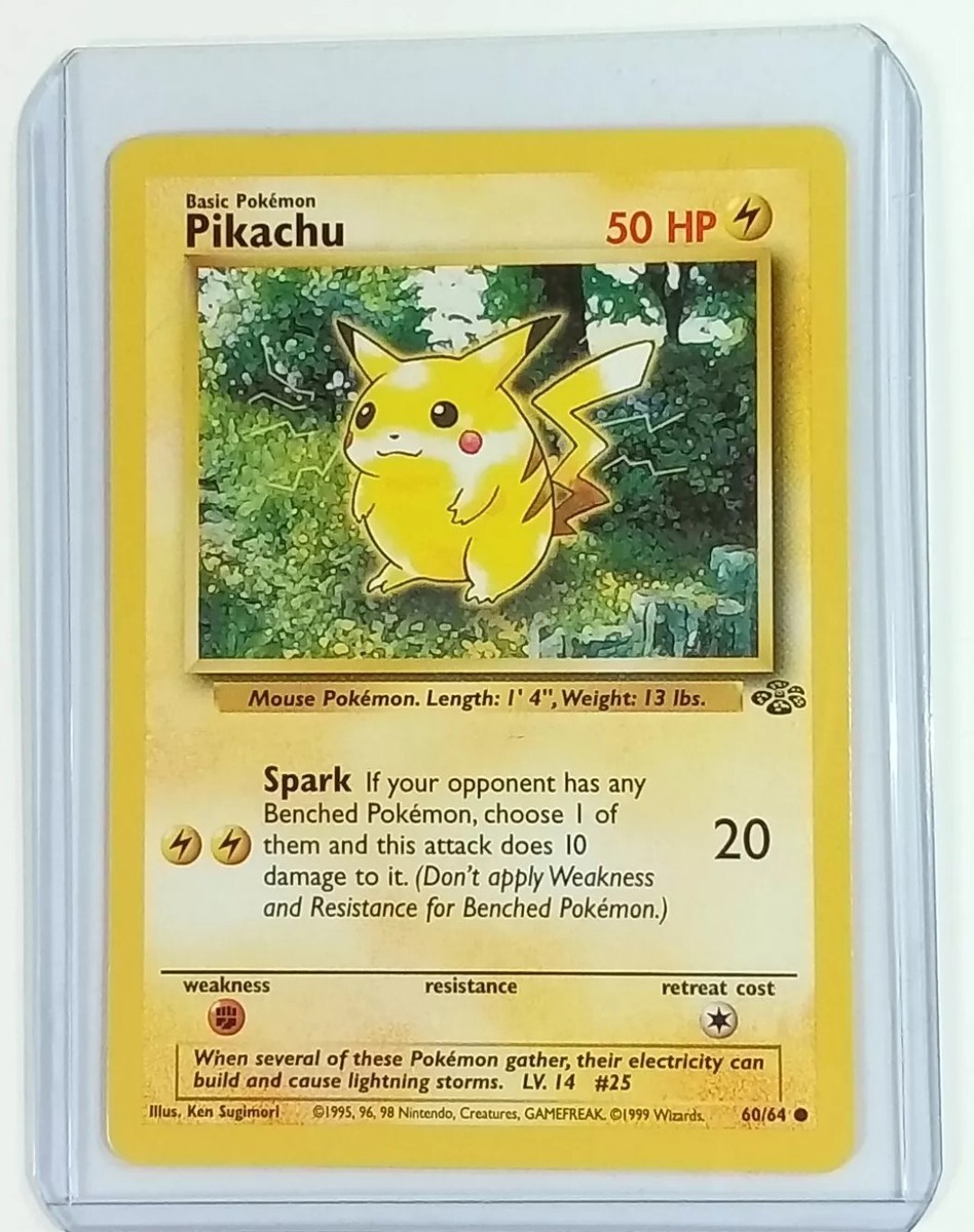 Pikachu Red Cheeks Pokemon Card 50 HP 60/64 RARE Green Background