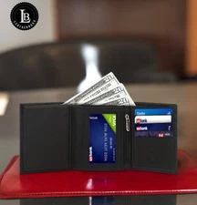 Real Leather Slim Wallets For Men Trifold Mens Wallet W/ ID Window RFID Blocking