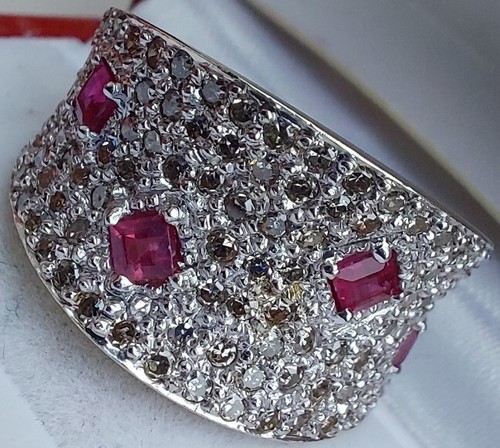 14Ct White Gold Ruby Art Deco 1Ct Diamond Bombe Cluster Ring Size L Heavy 6.3g - Picture 8 of 8
