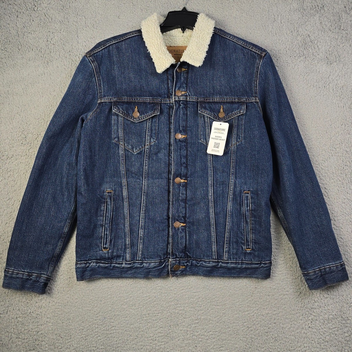 Levis Sherpa Lined Trucker Jacket Mens Medium M Denim DARK WASH