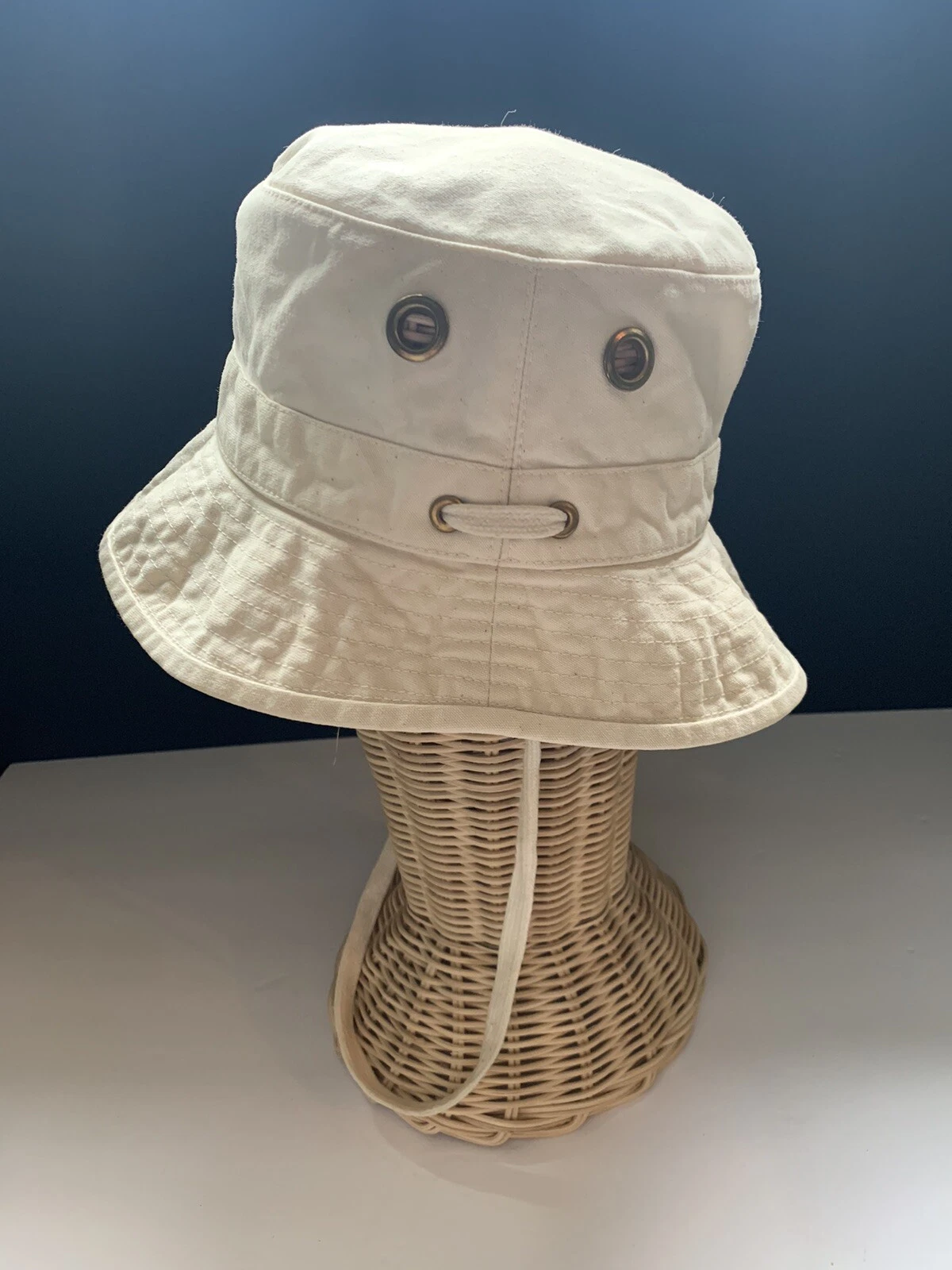Vtg Tilley Endurables T1 80s Khaki Cream Ivory Brimmed Sun Hat Canada size 7 22”