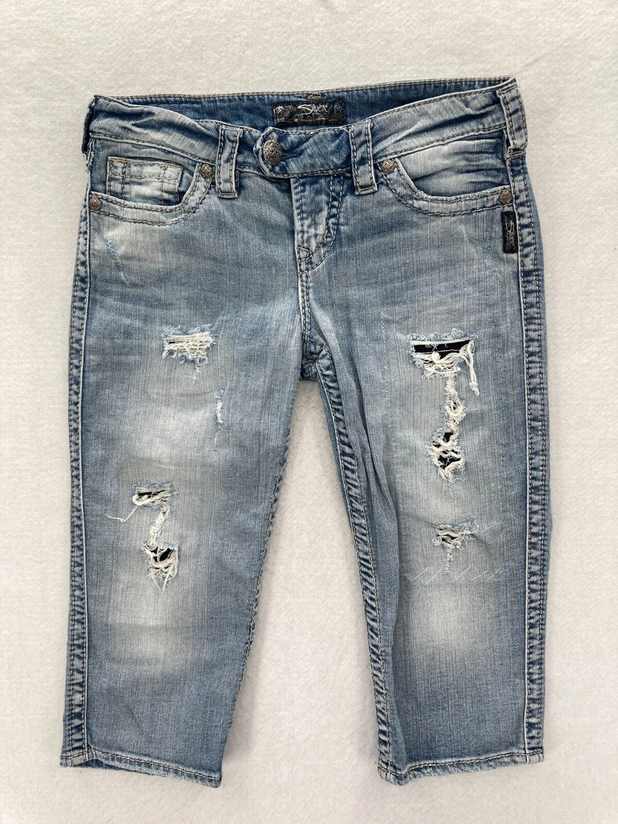 Distressed silver store jeans