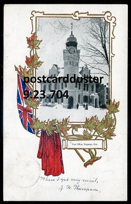 NAPANEE Ontario Postcard 1906 Post Office Patriotic Flag Maple Leaf by Warwick