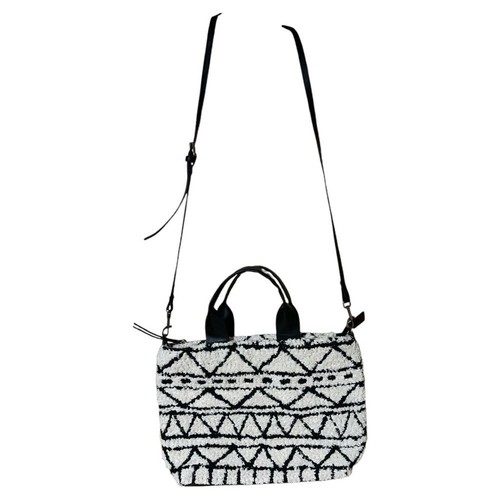 Universal Thread Paxton Jaquard Sherpa Crossbody Zip Tote Bag Purse Black Cream