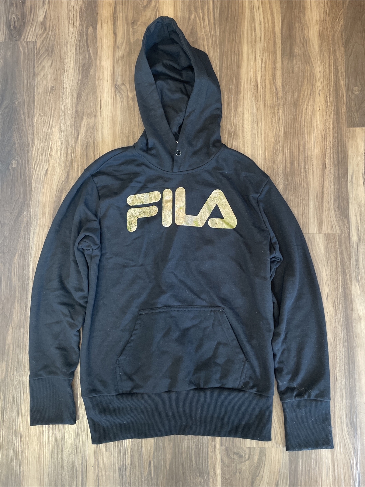 Felpa donna FILA nera oro con cappuccio giacca pullover taglia XL