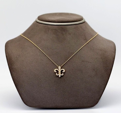 1.30 Ct Round Lab Created Diamond Fleur-de-lis Pendant 14k Yellow Gold Plated - Picture 2 of 5