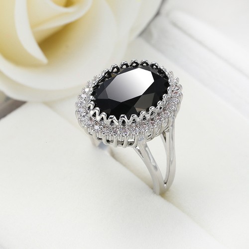12 mm*16 mm negro AAA Cz anillo de boda para mujer plata 925 talla 6-10 - Imagen 5 de 6