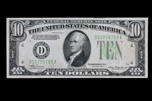 $10 1934A Mule Federal Reserve Note D33709798A series A, ten $, bp511, Cleveland
