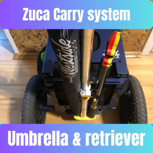 Zuca umbrella and retriever holder system for disc golf cart