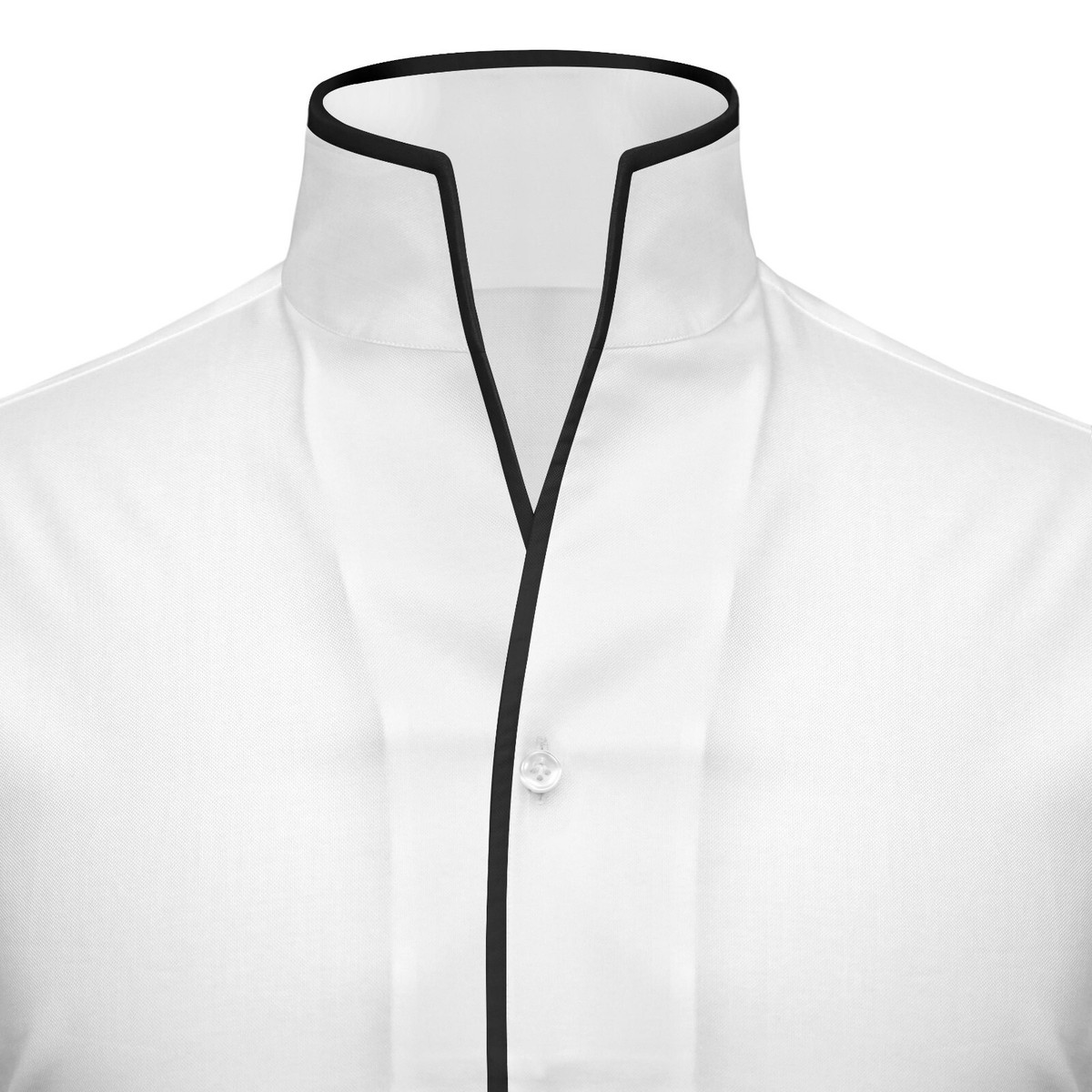 Mens Wedding Grooms Outfit High Open Collar White Cotton Shirt with Black  Piping | eBay