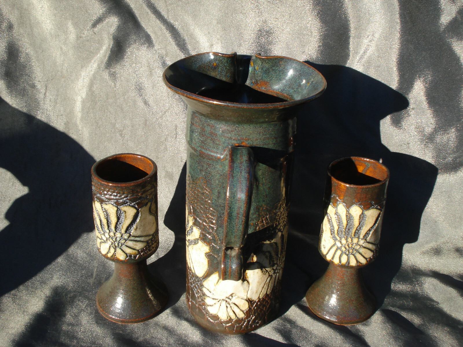 Vintage Jana Kozon Kausalik Glazed Art Pottery Wine Serving Set