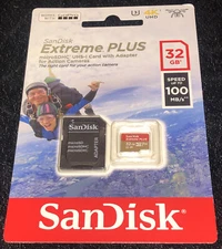 NEW SanDisk Extreme Plus 32GB microSDHC UHS-I Card w/Adapter For Action Cameras