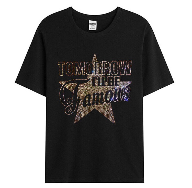 New Men Luxury Diamond Star Rhinestones Fashion Black T-Shirt High Quality