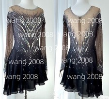 Ice Figure Skating Competition Dress Baton Twirling Costume black dyeing
