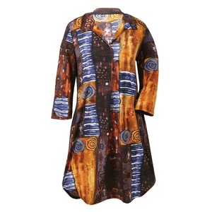 Caribe-Women-039-s-Mixed-Caribbean-Prints-Long-Tunic-Top-Short-Shirt-Dress-Brown