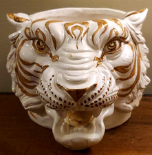 Vintage Mcm Tiger Head Ceramic Planter Hand Painted Italian?