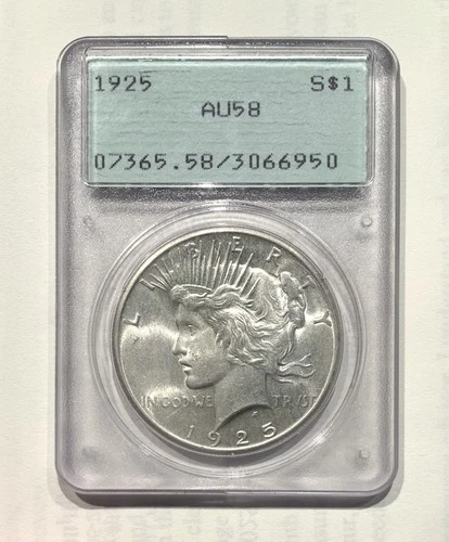 1925-P Peace Silver Dollar AU58 PCGS Rattler OGH