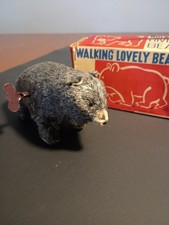 Vintage Japan Walking Lovely Bear Wind Up w/ Box Works Pat Pending Good Cond