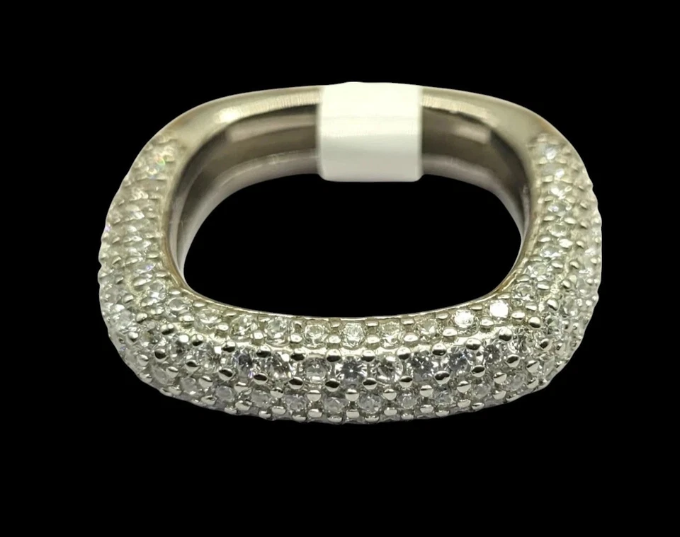 Elegante Taglio Quadrato Zircone Cubico Donna Anello 925 Argento Sterling Fascia - Immagine 2 di 4
