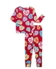 Girl's Red Valentines Sweethearts Candy Hearts Print Pajama Sleepwear Set, Size6