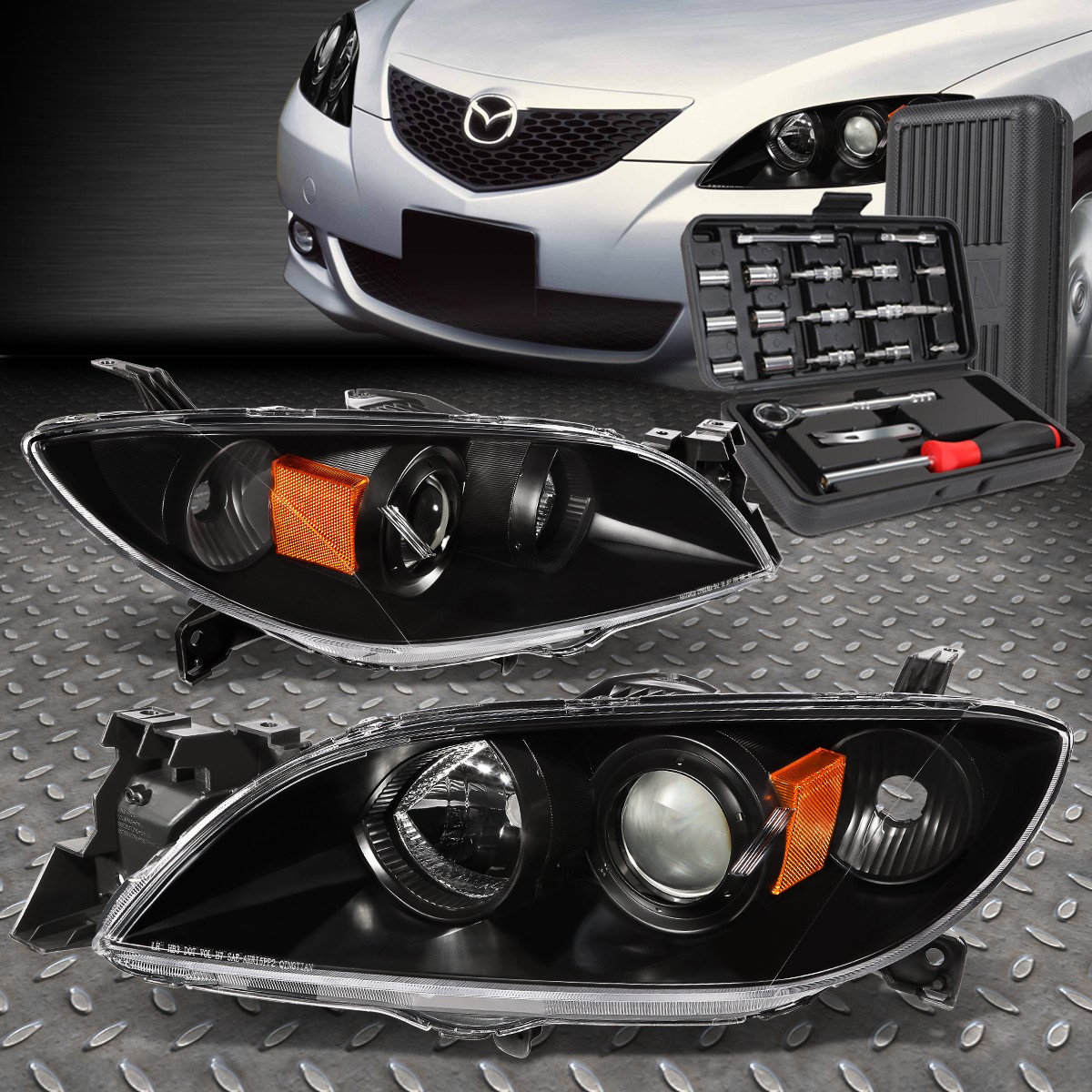 FOR 04-09 MAZDA 3 SEDAN SDEAN BLACK AMBER CORNER PROJECTOR