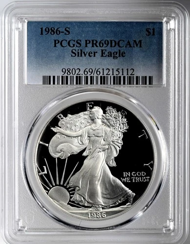 1986-S  $1  PROOF AMERICAN SILVER EAGLE (ASE/SAE) PCGS PR69 DCAM  #61215112